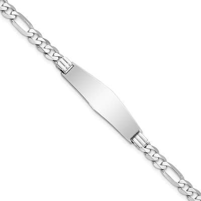 Curata 9.6mm 14k White Gold Engravable Figaro Link Soft Diamond Shape ID Bracelet