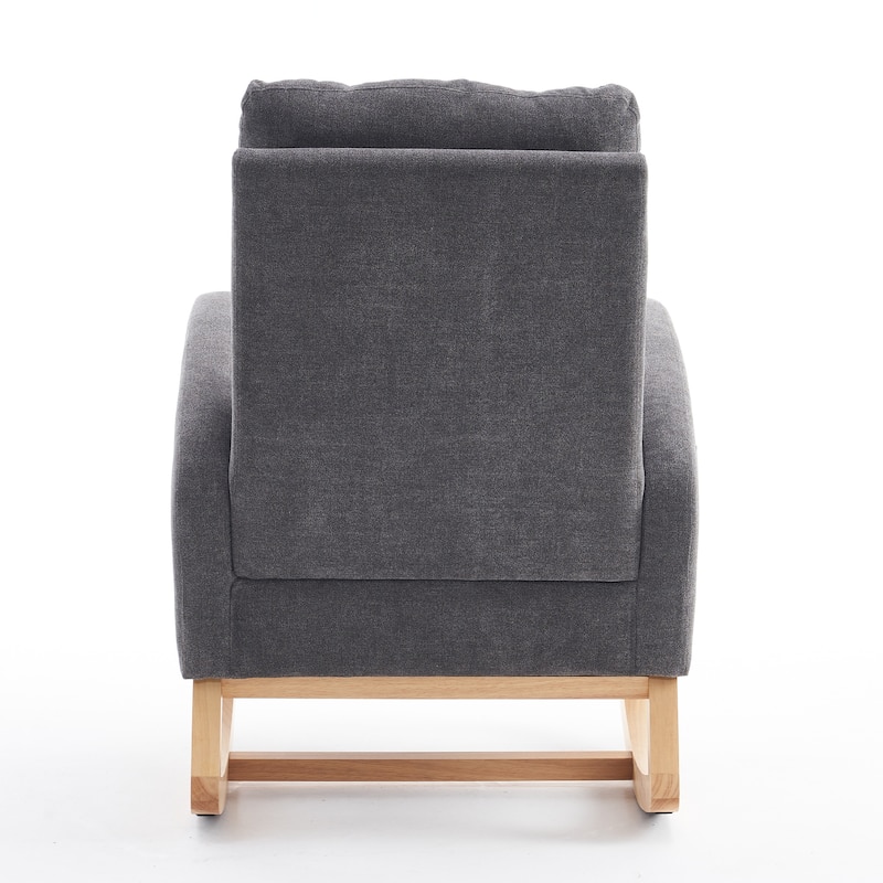 38.36'' Modern Wooden High Back Upholstered Accent Rocking Chair with Footrest