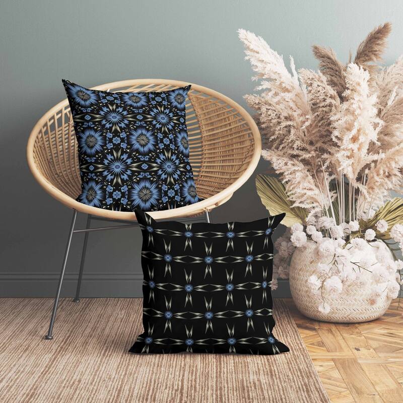 Batik Bliss Faux Suede Reversible Throw Pillow Black and Blue