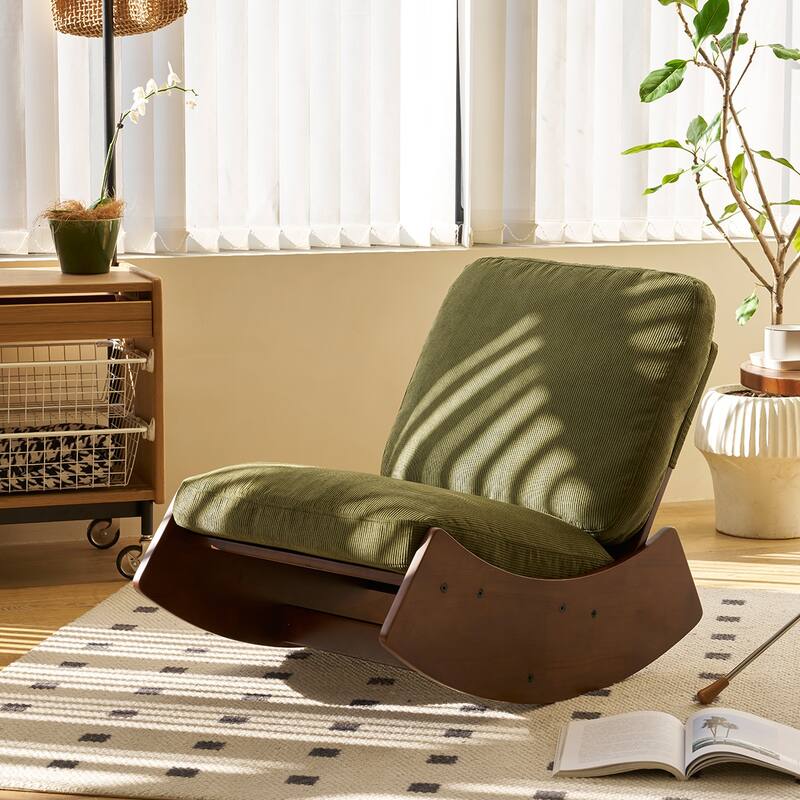 Corduroy Fabric Upholstery Glider Chair, Reading Chair with Solid Wood Frame, Single Sofa Side Chair with High Back - Green
