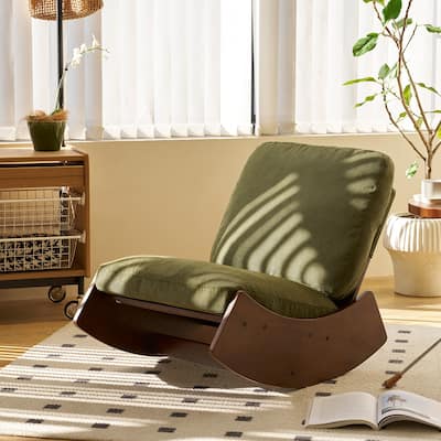 Corduroy Fabric Upholstery Glider Chair, Reading Chair with Solid Wood Frame, Single Sofa Side Chair with High Back
