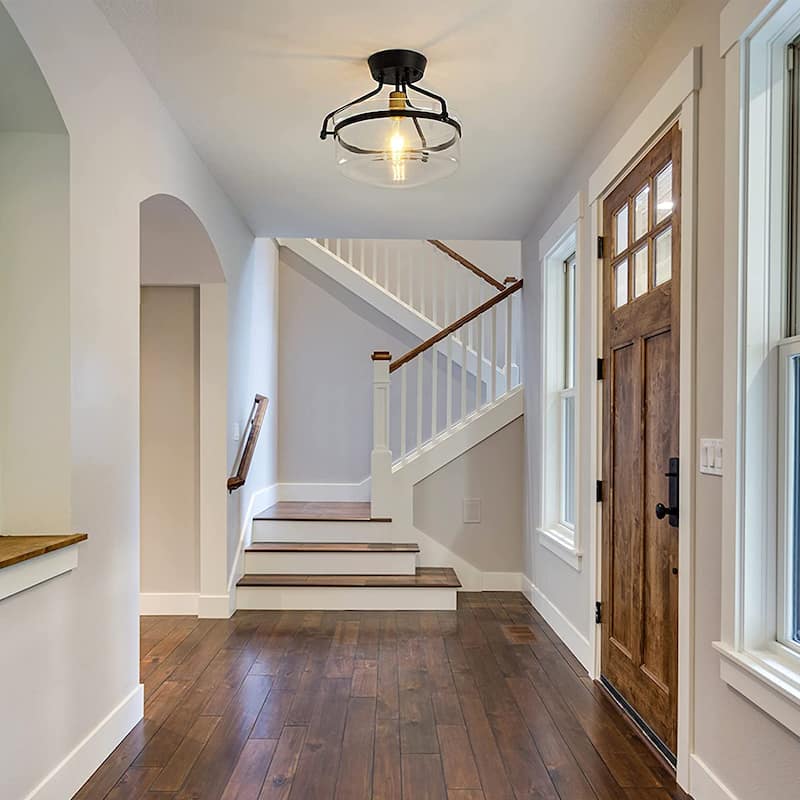 1-Light Dimmable Semi-Flush Mount with Clear Glass Shade for Bedroom Foyer