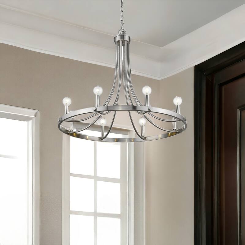 HomeRoots Silver Candle Style Eight Light Metal Dimmable Chandelier - 30' X '24.5' X '30 - 30' X '24.5' X '30