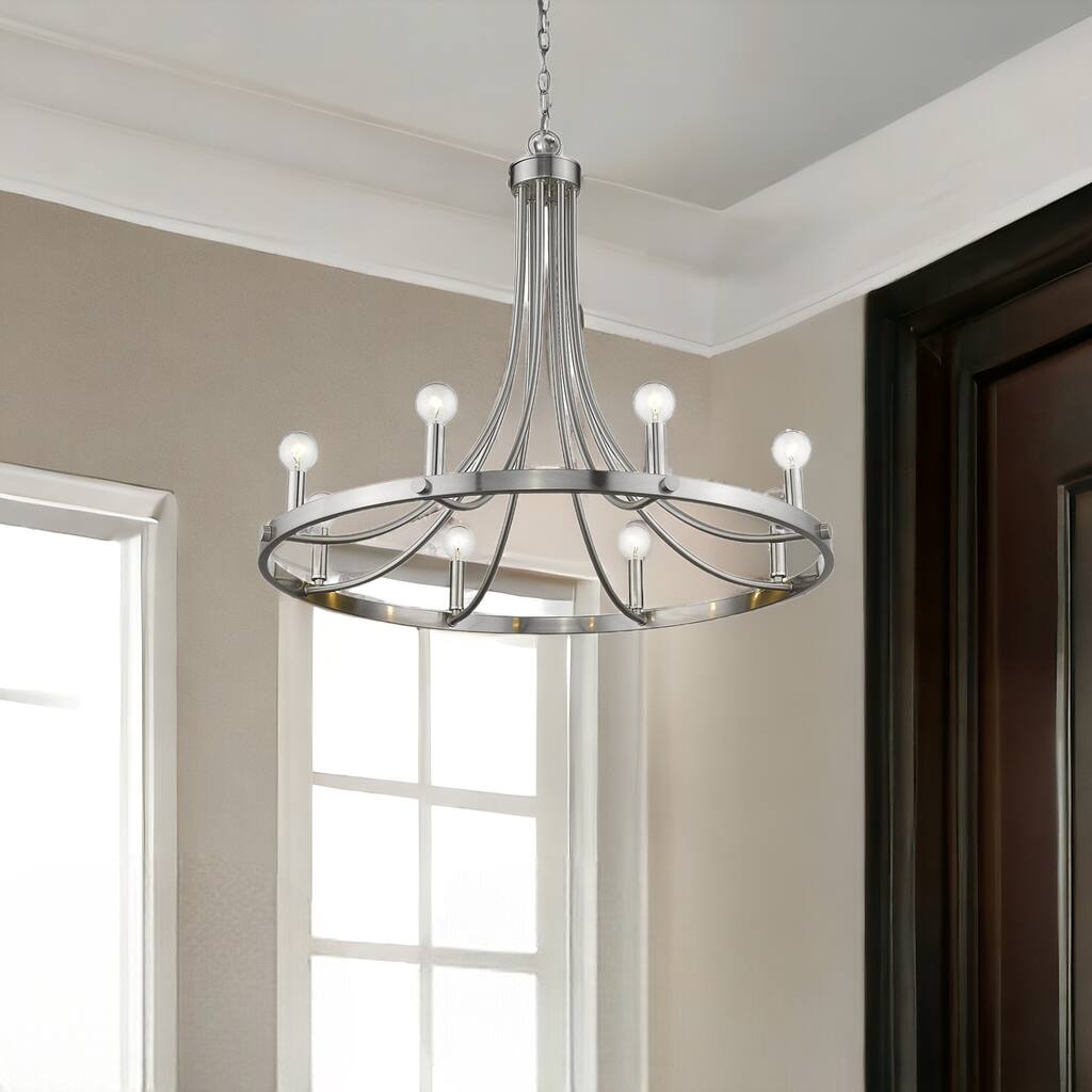 HomeRoots Silver Candle Style Eight Light Metal Dimmable Chandelier - 30' X '24.5' X '30