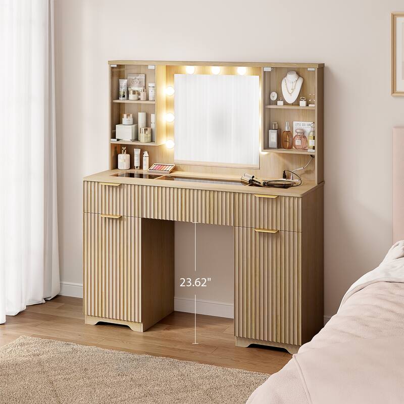 47" Modern Makeup Vanity Desk with Mirror and Large Cabinets, Dressing Table