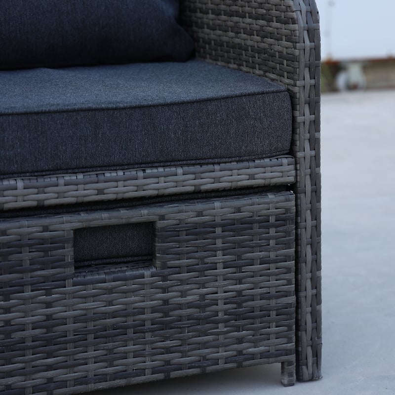 5 Piece Wicker Patio Furniture Set w/Ottomans，2 Person Seating Patio Conversation，All-Weather PE Wicker