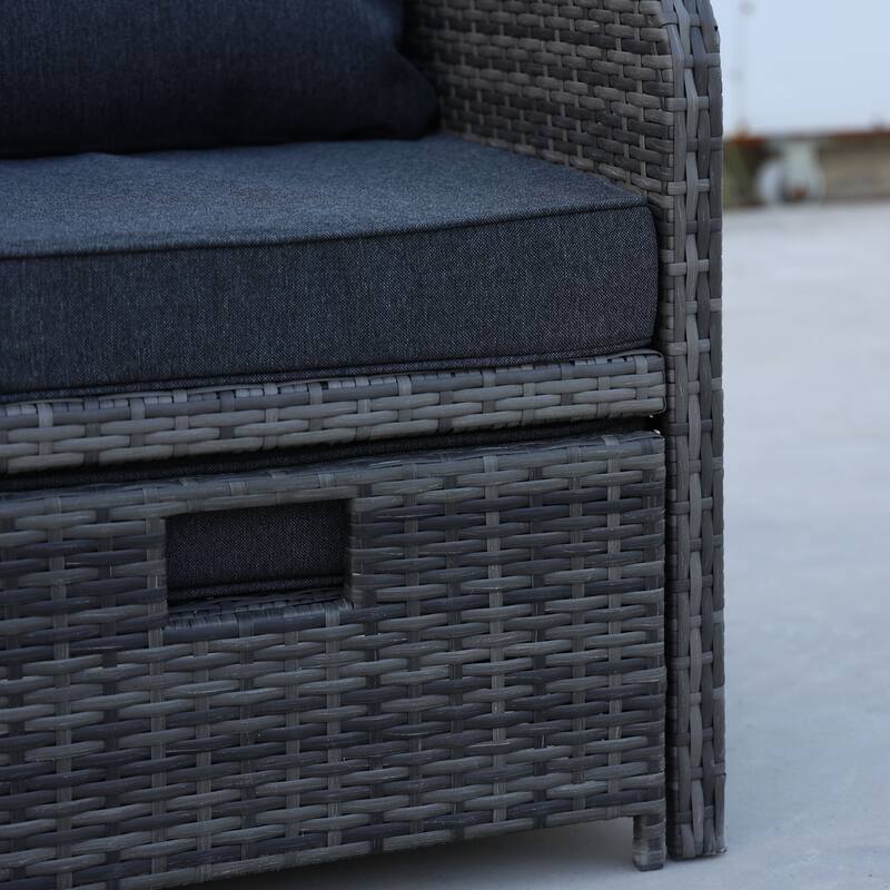 5 Pieces Wicker Patio Set - Chairs with Ottomans & Coffee Table for Poolside, Garden, Balcony