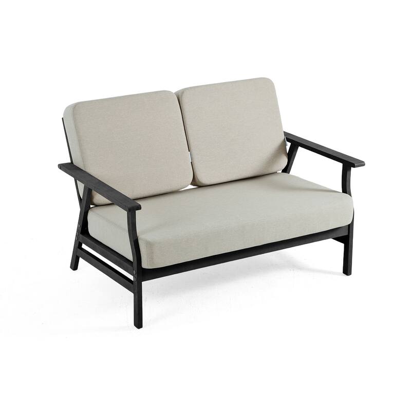 Teak Frame Outdoor Loveseat Daybed with Water-Resistant Cushions.