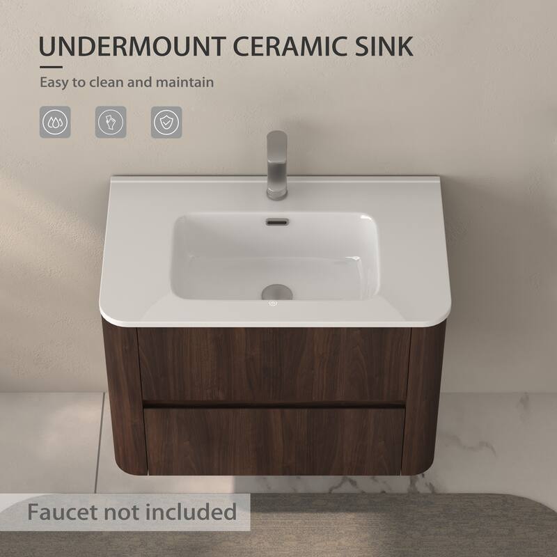 GDF Studio - Hailey American Design 30" Floating Bathroom Vanity with Sink and Two Soft-Close Drawers