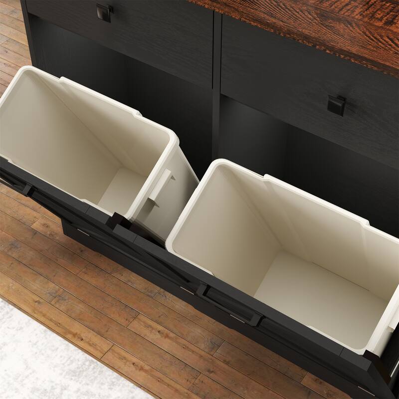 Farmhouse Trash & Recycling Cabinet with Hideaway Drawer