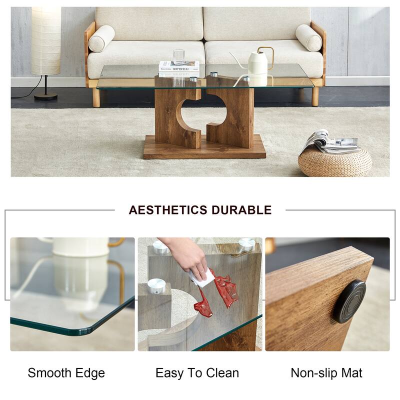 Roomfitters Rectangular Coffee Table with Glass Top and White MDF Legs, Stylish Modern Table for Living Room
