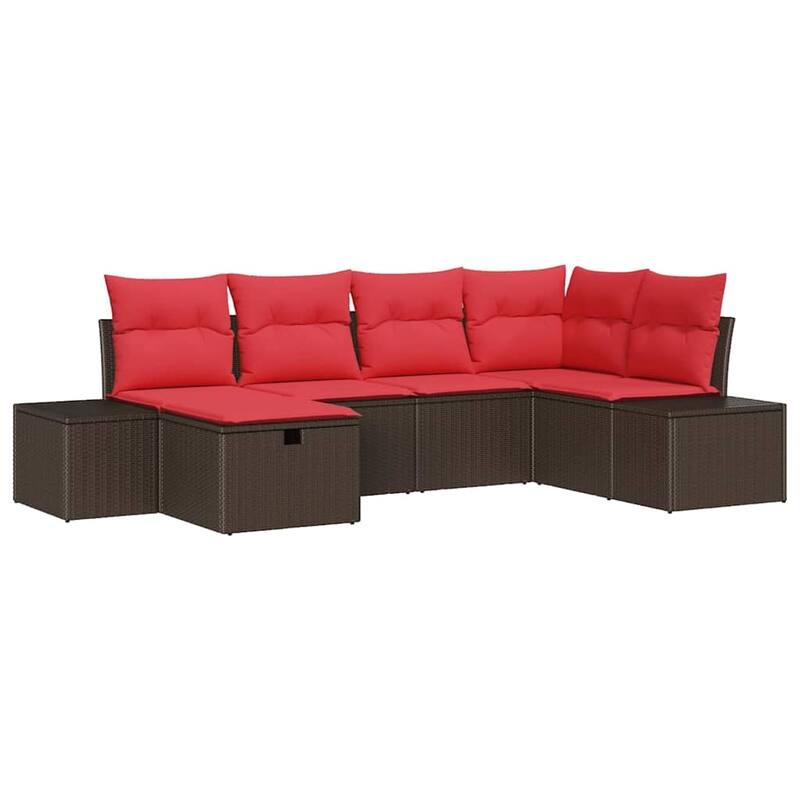 vidaXL 6/7 Garden Sofa Set with Cushions Black/Brown/Grey Poly Rattan - 103.9 x 60.6 x 27.2