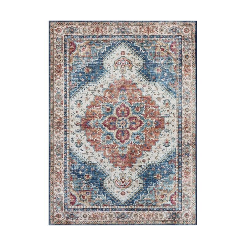 Creative Home Ideas Washable Skid-Resistant Chenille Rug - 5x7 feet - Posy Blue