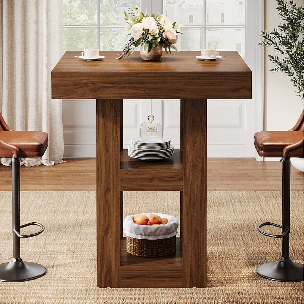 31.5-Inch Square Bar Table with Storage Shelves