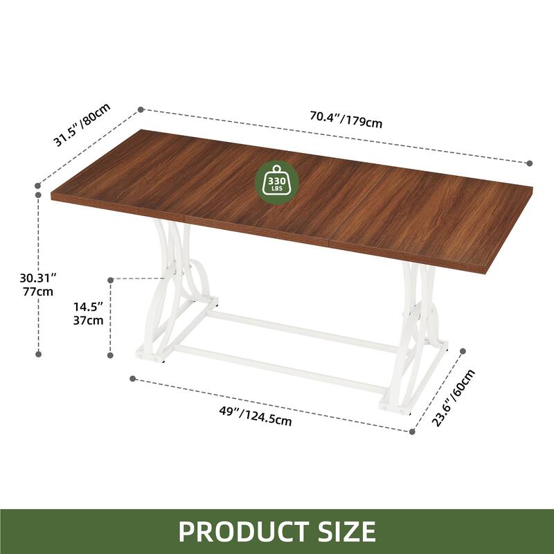 Moasis Farmhouse Dining Table for 6 People, 70.4-Inch Rectangular Wood Kitchen Table