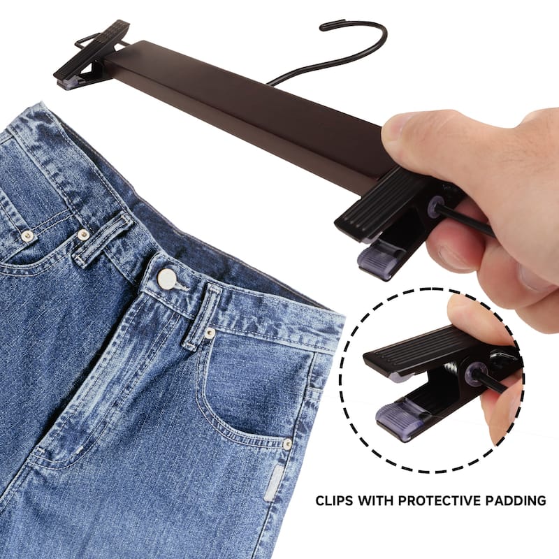 BP4U Premium Wooden Pants Hangers with Adjustable Clips, Solid Wood Skirt Hangers for Jeans, Slacks, Dresses