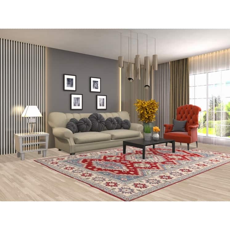 Traditional Red Kazak Area Rug Hand-Knotted Wool Carpet - 6'8" x 9'6"