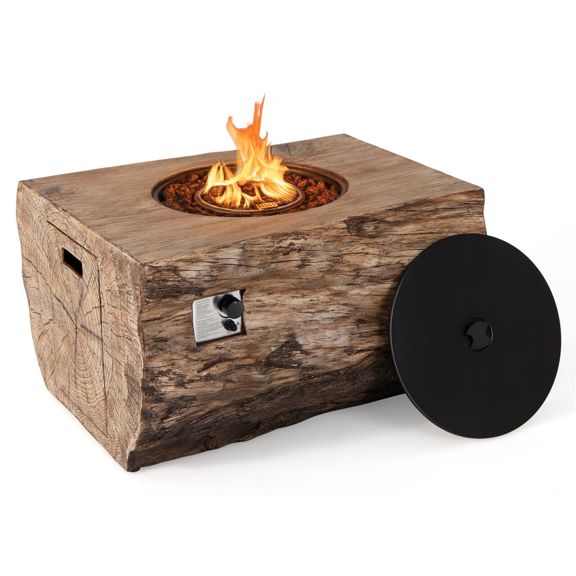 Clihome 40 In. Rectangle Propane Fire Pit Table Wood-Like Surface with Lava Rock PVC Cover