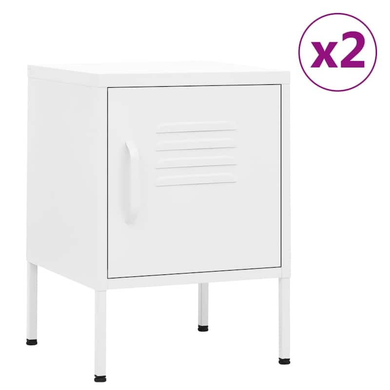 vidaXL Nightstand Set of 2 White Steel Small Nightstand Square - White - 2