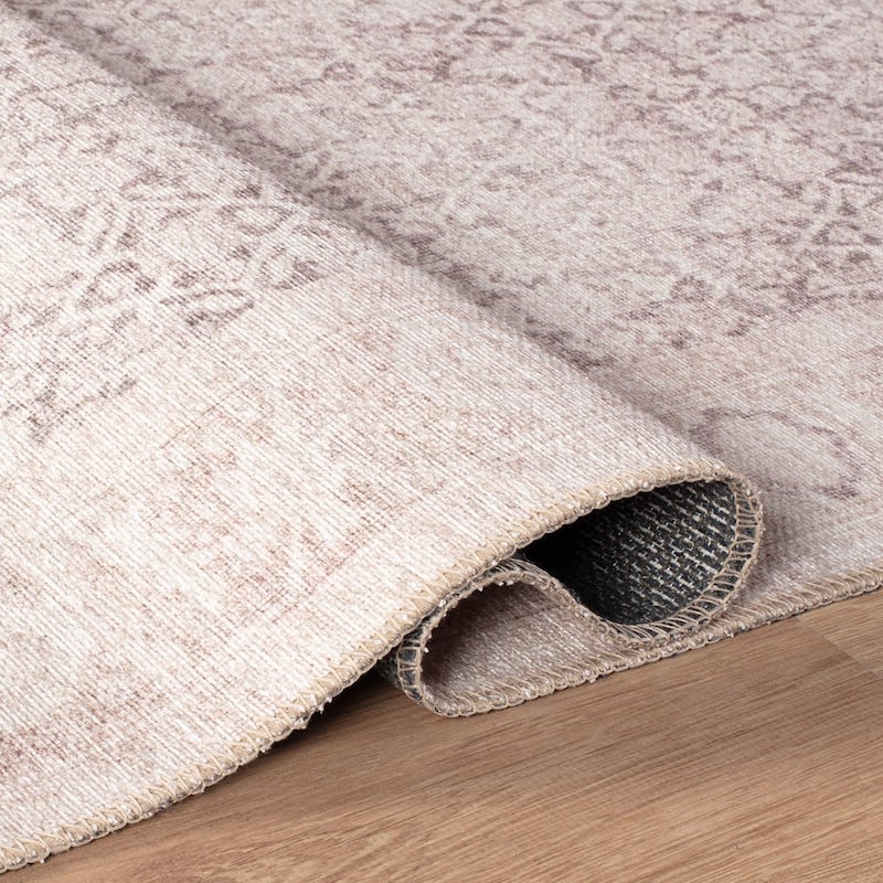 Beige Vintage Washable Rug - Low Pile, Subtle Pattern for Neutral Spaces