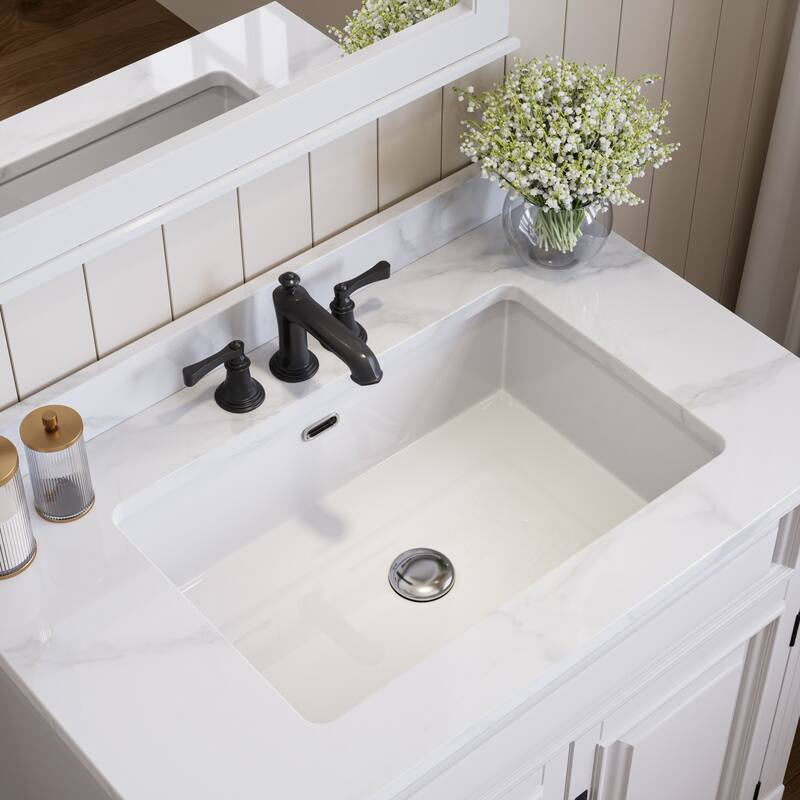 HOROW 23.63 in Rectangular Undermount Ceramic Bathroom Sink in White with Overflow Drain
