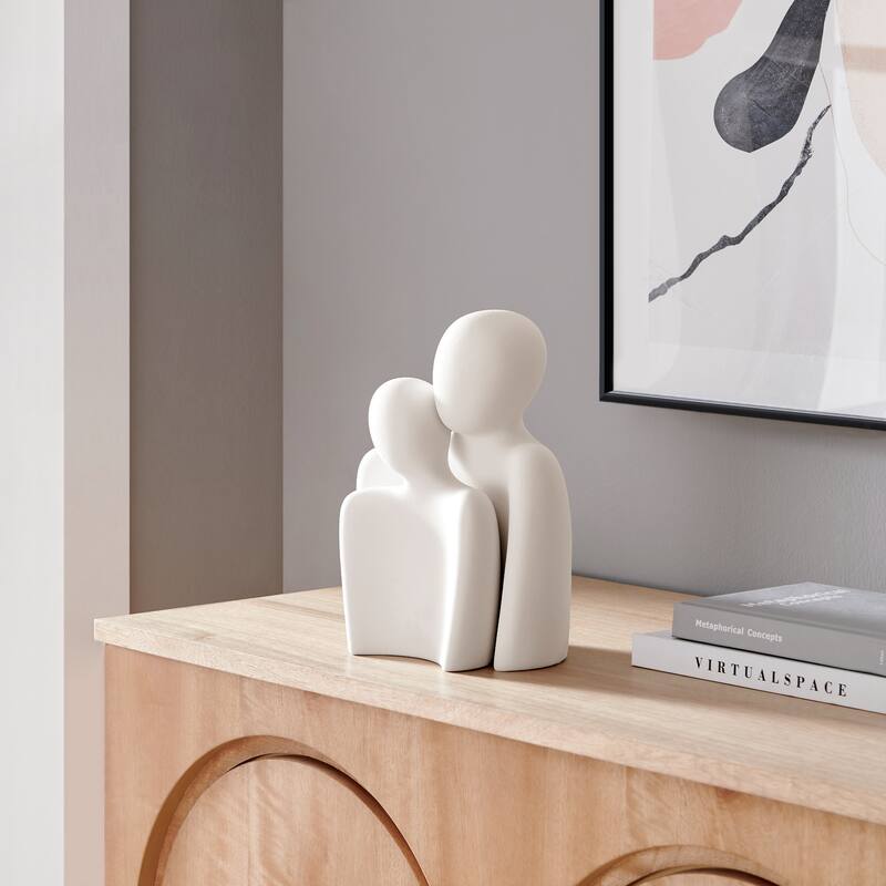 Abstract Nesting Couple Ceramic Sculpture Figurine - 10.25" - White - Set of 2