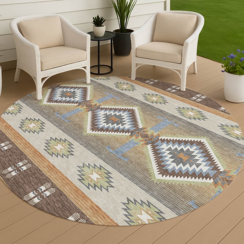 Machine Washable Indoor/ Outdoor Global Chennai Chantille Rug - Chocolate - 8' x 8'