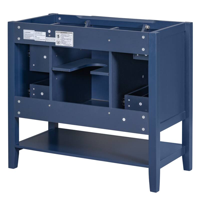 Roomfitters 36" Bathroom Vanity without Sink, Cabinet Base Only, 1 Cabinet and 3 Drawers, Freestanding Storage Unit