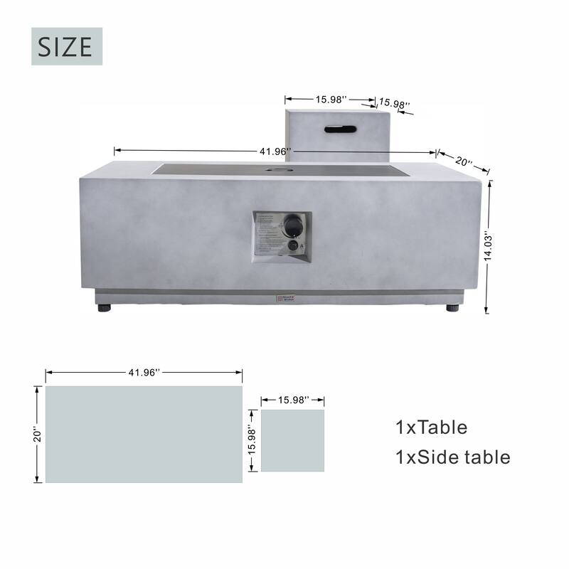 Outdoor Terrafab Composite Fire Pit Table & Propane Tank Side Table Set with Rain Cover