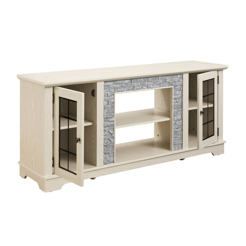 58" Modern TV Stand with 2-Door Storage, Faux Stone Media Console Cabinet,Large Entertainment Center for Living Room