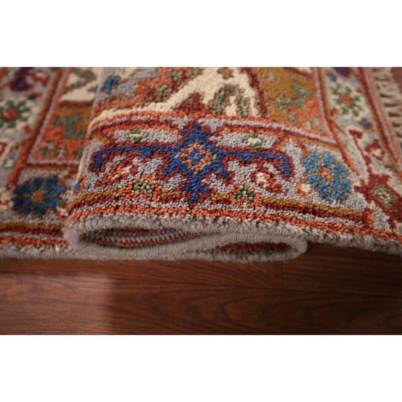 Geometric Heriz Serapi Indian Accent Rug Handmade Grey Wool Carpet - 2'1" x 3'2"