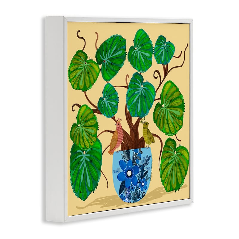 Stupell Potted Plant & Birds Perched Framed Giclee Art Design By Kay Widdowson