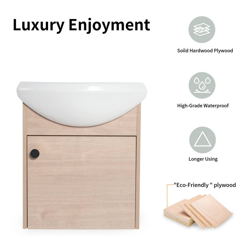 Bathroom Vanity With Sink In 18 Inch, Floating/Freestanding Bathroom Vanity With Soft Close Door