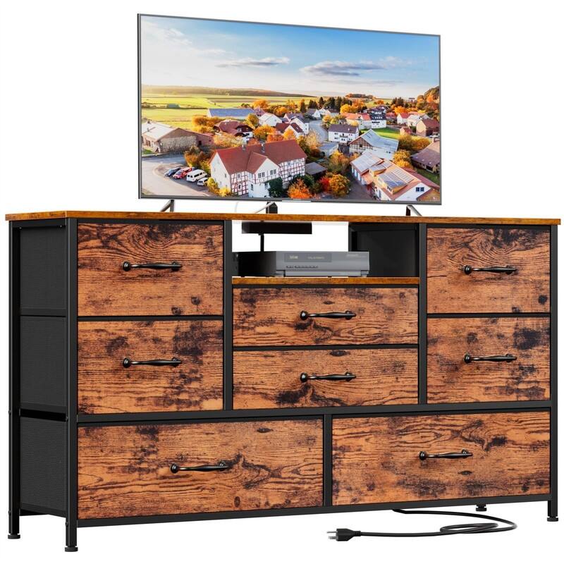 Wide Fabric Dresser - Rustic Brown - 8-drawer