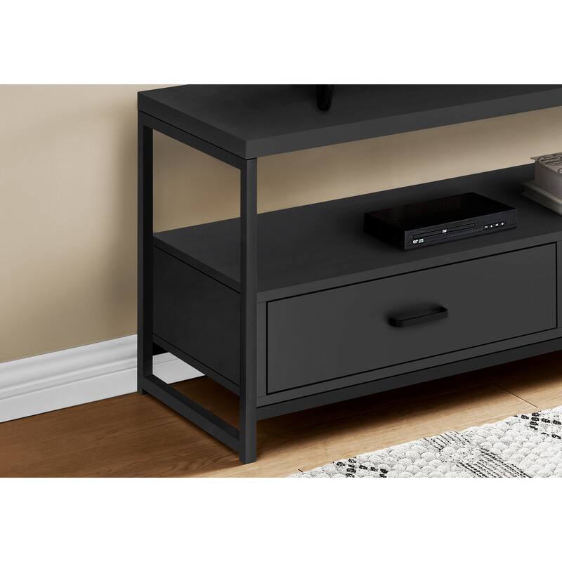 Modern 48-Inch TV Stand with Storage Drawers, Black Laminate & Metal Frame for Contemporary Home Decor