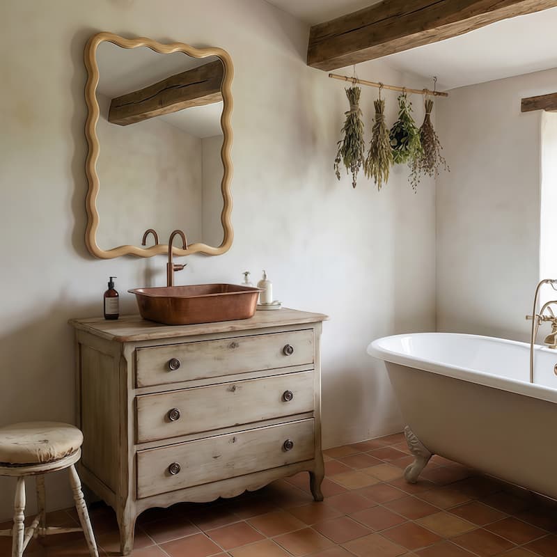 20"x30" Wavy Rectangle Solid Wood Frame Decorative Mirror,For Bedroom, Bathroom, Living Room, Entryway