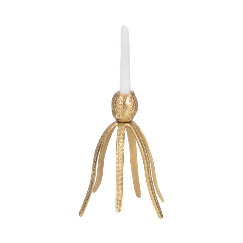 Metal Coastal Octopus Taper Candle Holder - Gold - 10.0"