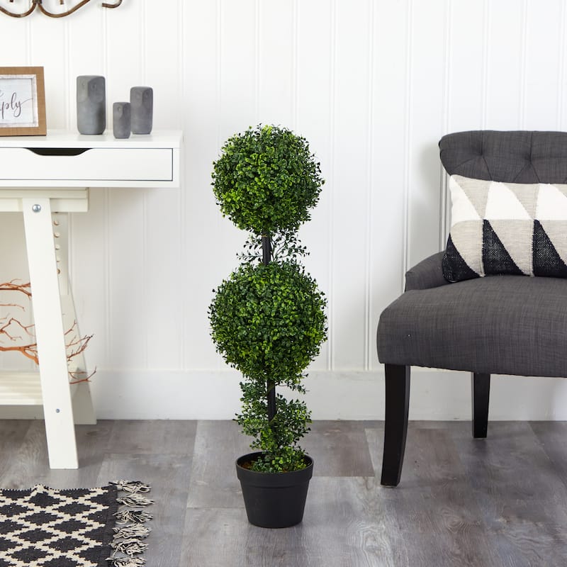 34" Boxwood Double Ball Topiary Artificial Tree (Indoor/Outdoor) - 6"
