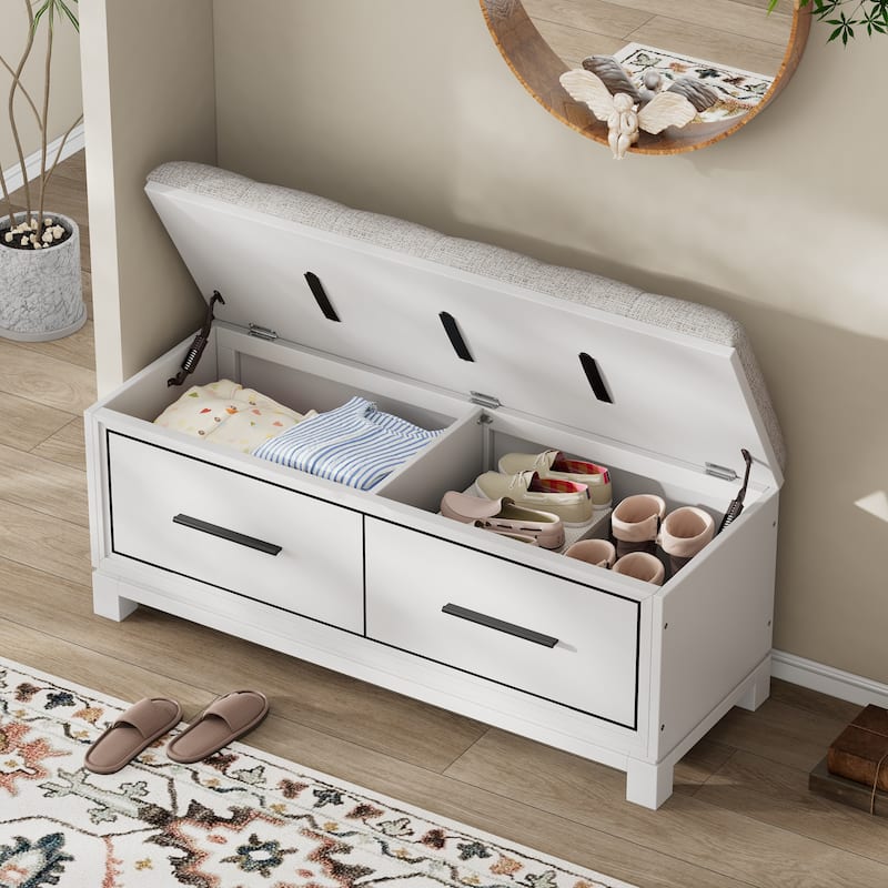 43" Shoe Bench with Removable Cushion & Lift Top Storage, Entryway Bench Wooden End of Bed Bench, Hidden Storage Space