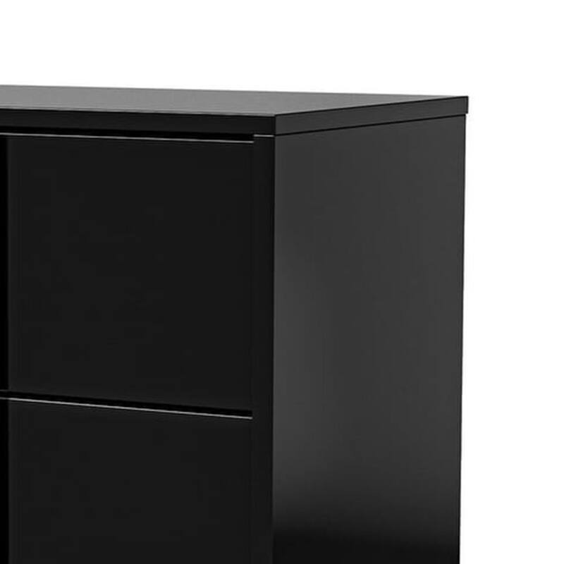 Suni Nightstand, Piano Black Wood with UV Finish, 2 Drawers, 24 Inch