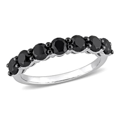 Miadora 1 3/4ct TDW Black Diamond Stackable Semi-Eternity Band Ring in 10k White Gold
