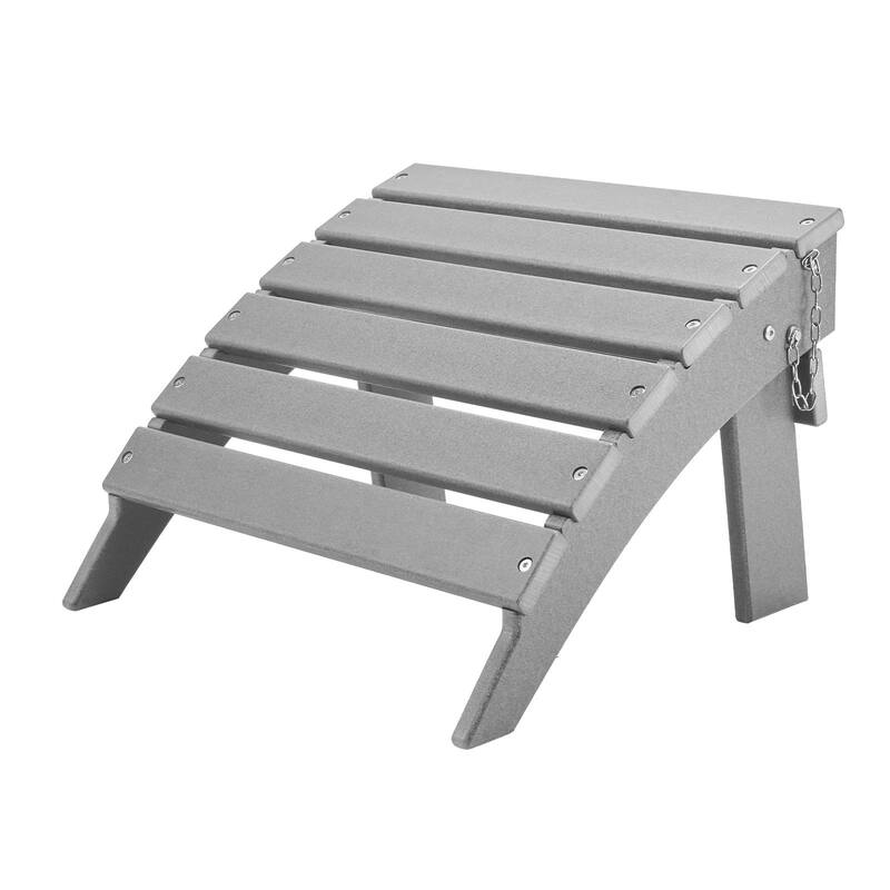 Grey HDPE Folding Adirondack Ottoman Footrest with Slatted Surface Ideal Use for Patio or Balcony - 16.9” x 18.9” x 13”