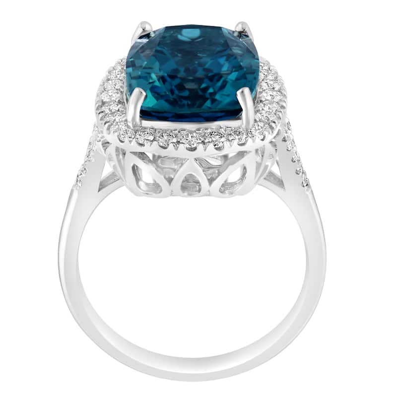 EFFY 14K Gold Diamond,London Blue Topaz Cushion Cut Ring