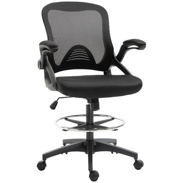 slide 2 of 9, Mesh Drafting Chair with Footrest Ring, Ergonomic Tall Office Chair, Swivel Chair with Lumbar Support and Adjustable Seat Height Black