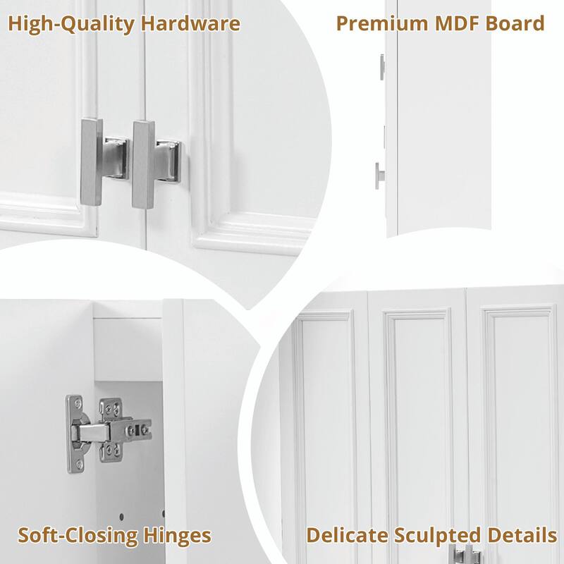 Modern Bathroom Cabinet with 5 Adjustable Shelves, Wall-Mounted Medicine Cabinet