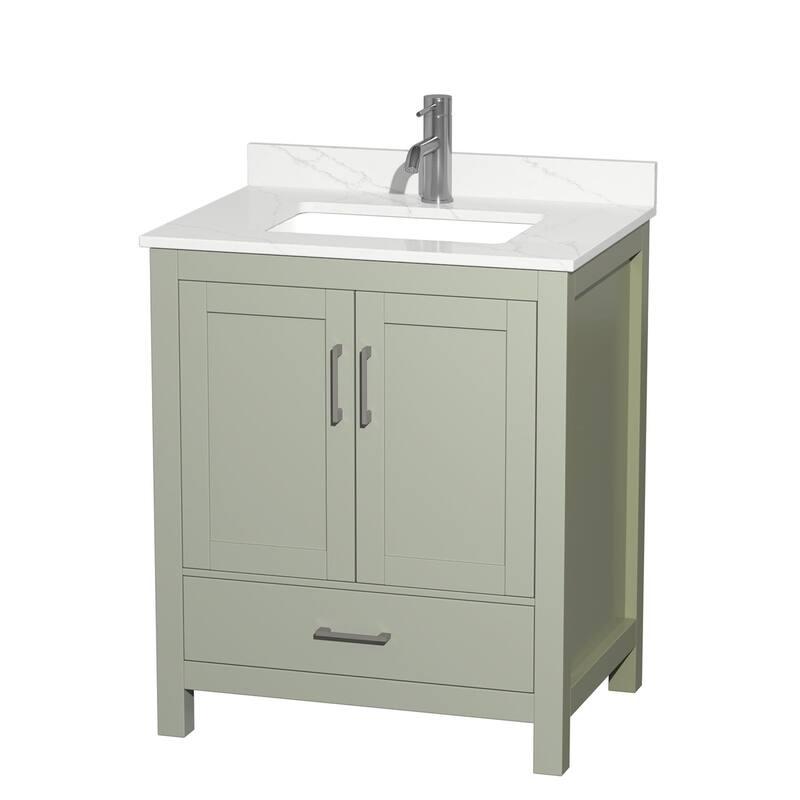 Wyndham Collection WCS141430S-QTZ-UNSMXX Sheffield 30" Free Standing - Light Green / Giotto Quartz Top / Brushed Nickel
