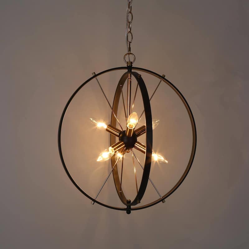 Modern 6-Light Black Gold Starburst Chandelier Orb Pendant Lights for Dining Room - 18" W x 20.5" H