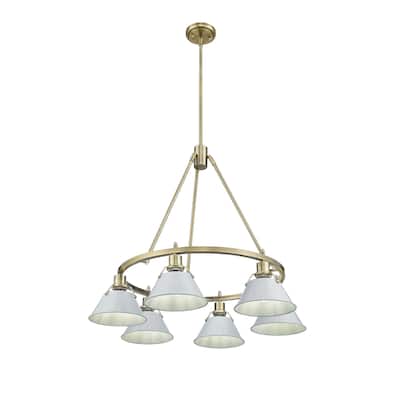 Orwell 6-Light Chandelier in Aged Brass with Dusky Blue - Gold