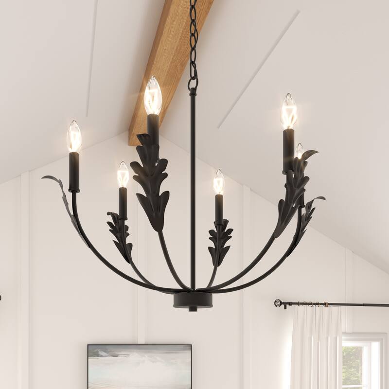 Acroma Black Vintage Leaf Pattern Pendant Light Ideal for Living Room Lighting - 6-light
