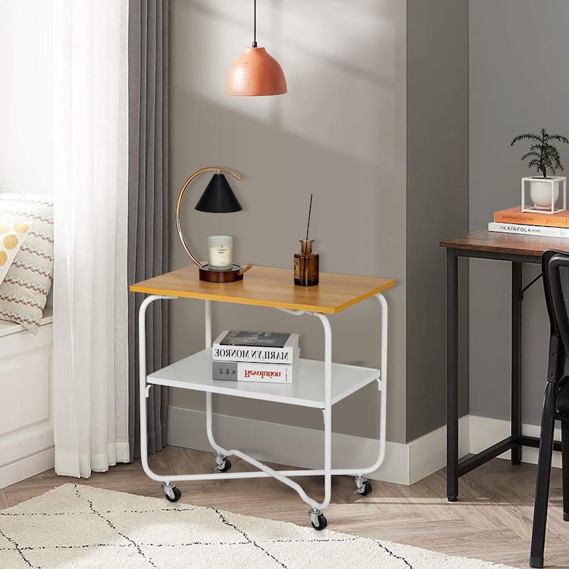 Gymax 2-Tier Folding Rolling Cart Kitchen Utility Cart Tool-Free